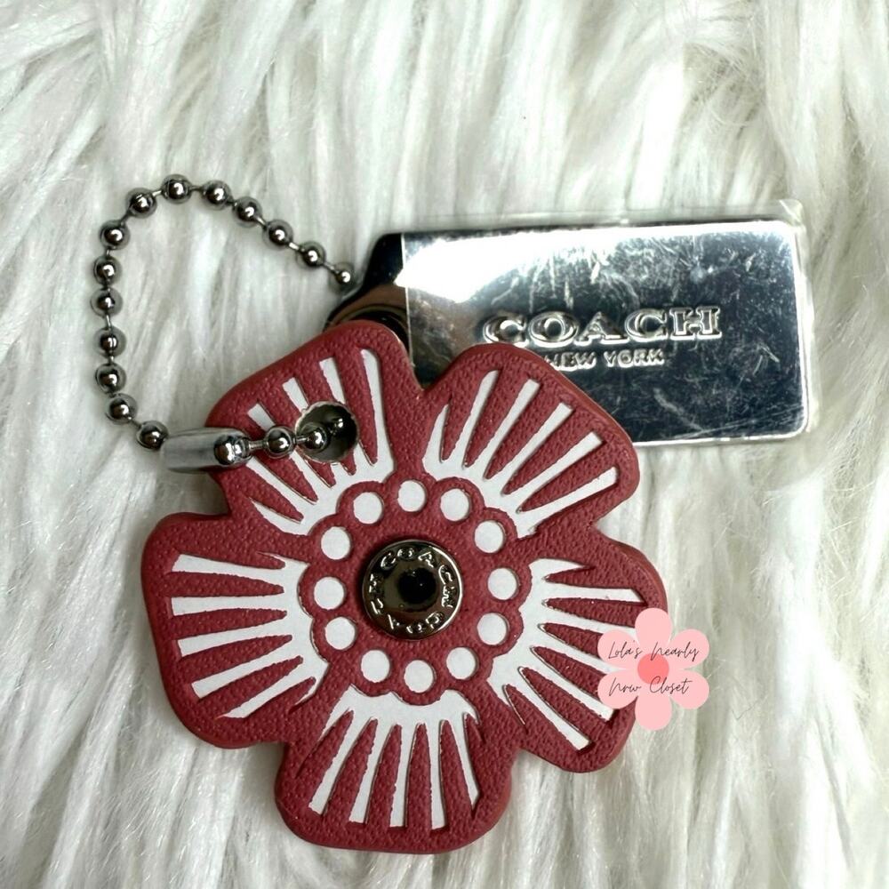1.5" COACH Silver Tea Rose Flower Floral Bag Charm Hang Tag